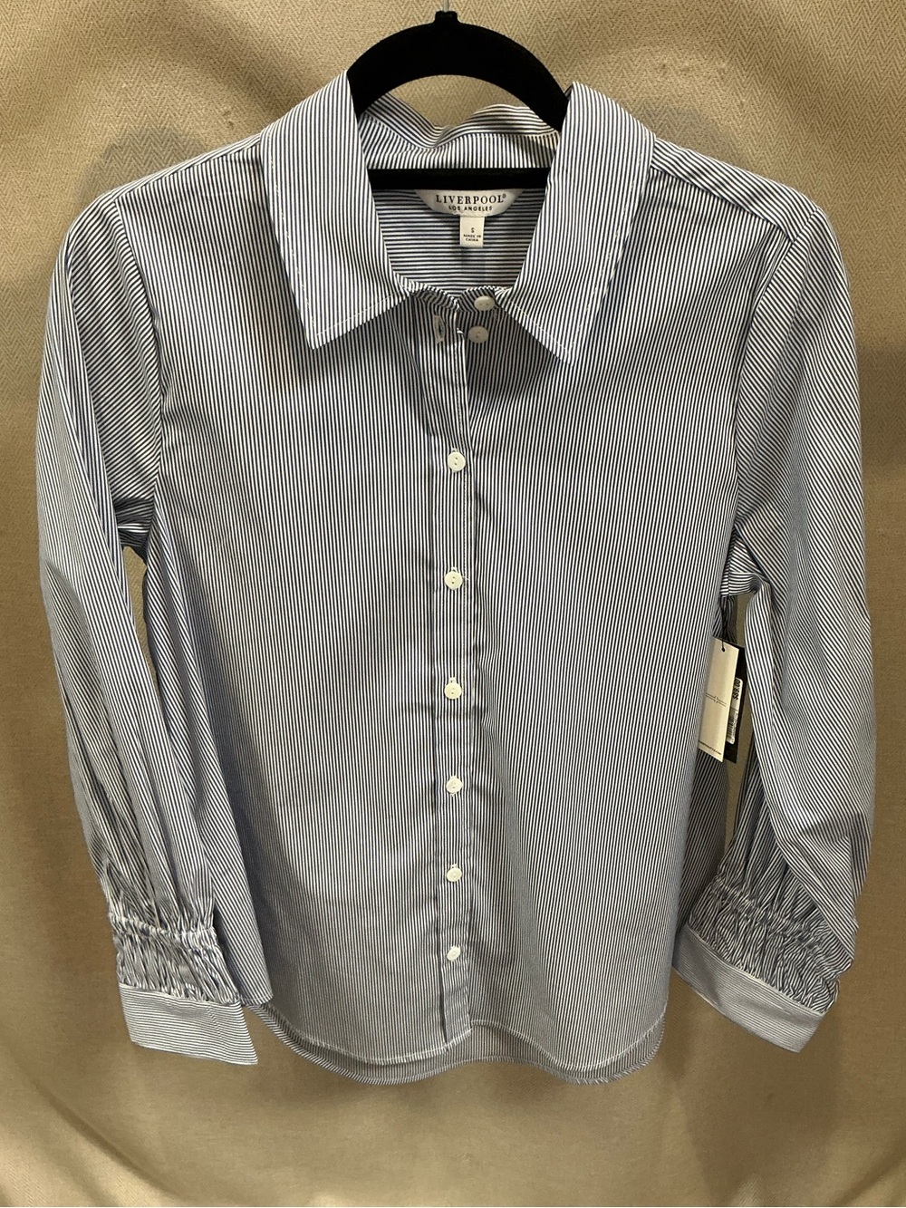 Liverpool Adjustable Sleeve Button Down Blue/White Stripe S